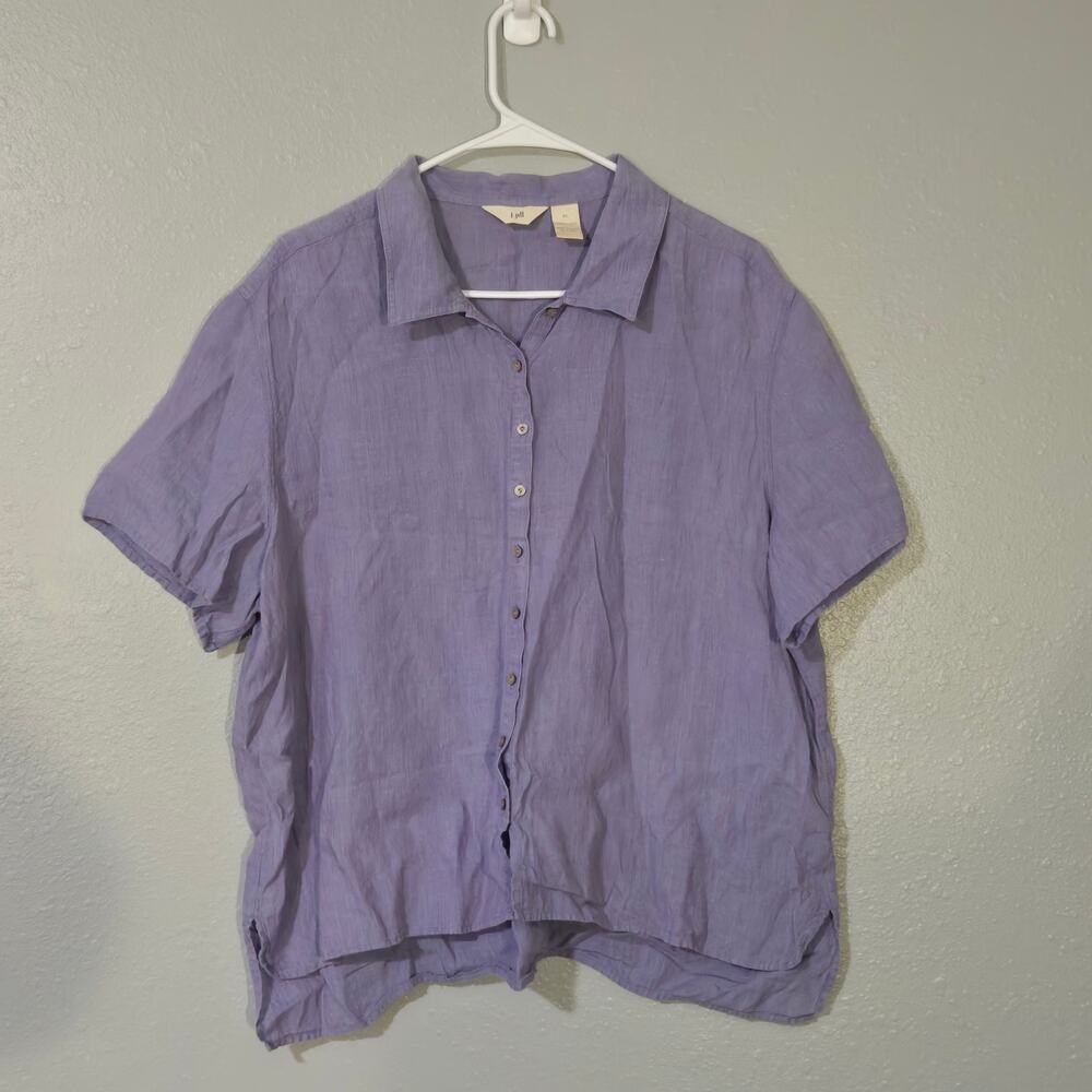 J. Jill 100% Linen Button Up Shirt Lavender Size XL Women Natural Fibers